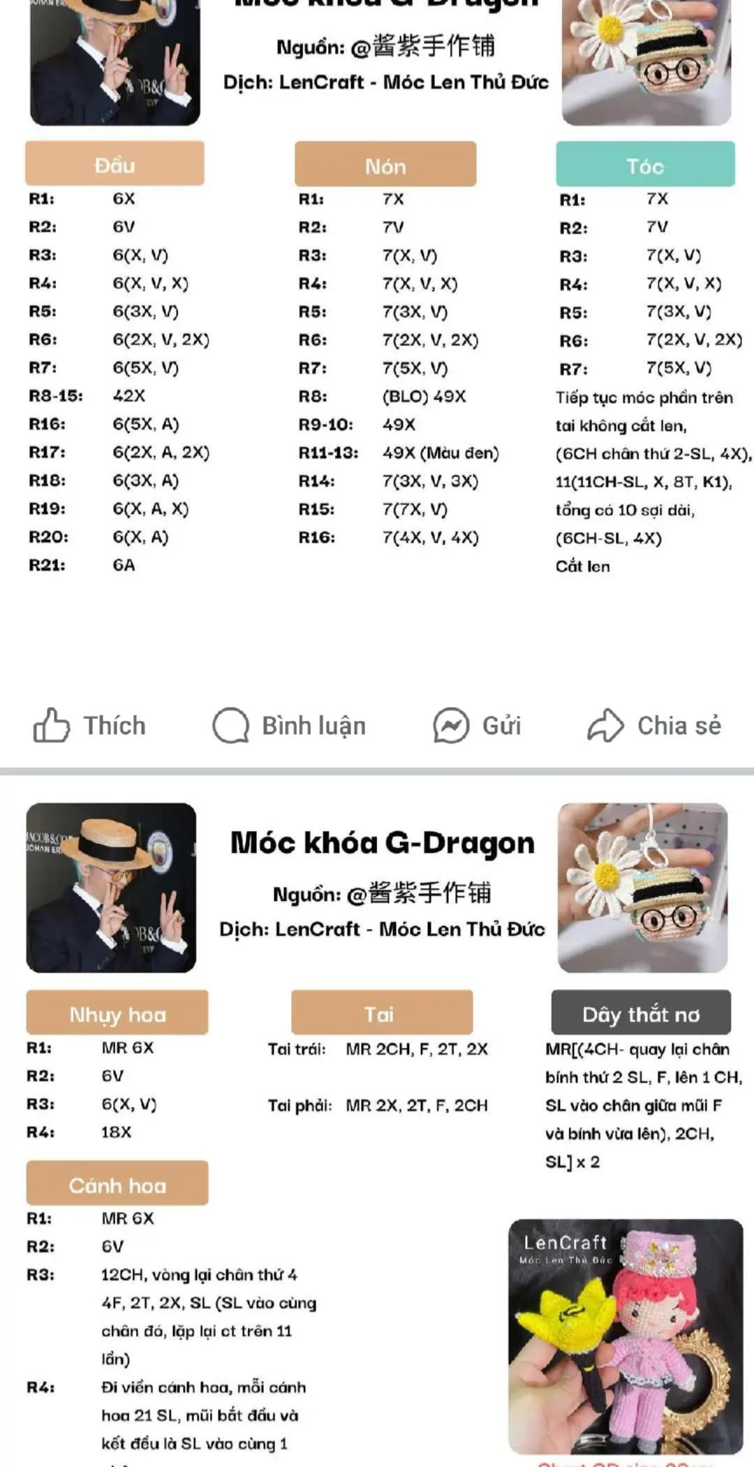 Hướng dẫn móc len lightstick G-Dragon hình hoa cúc dễ thương