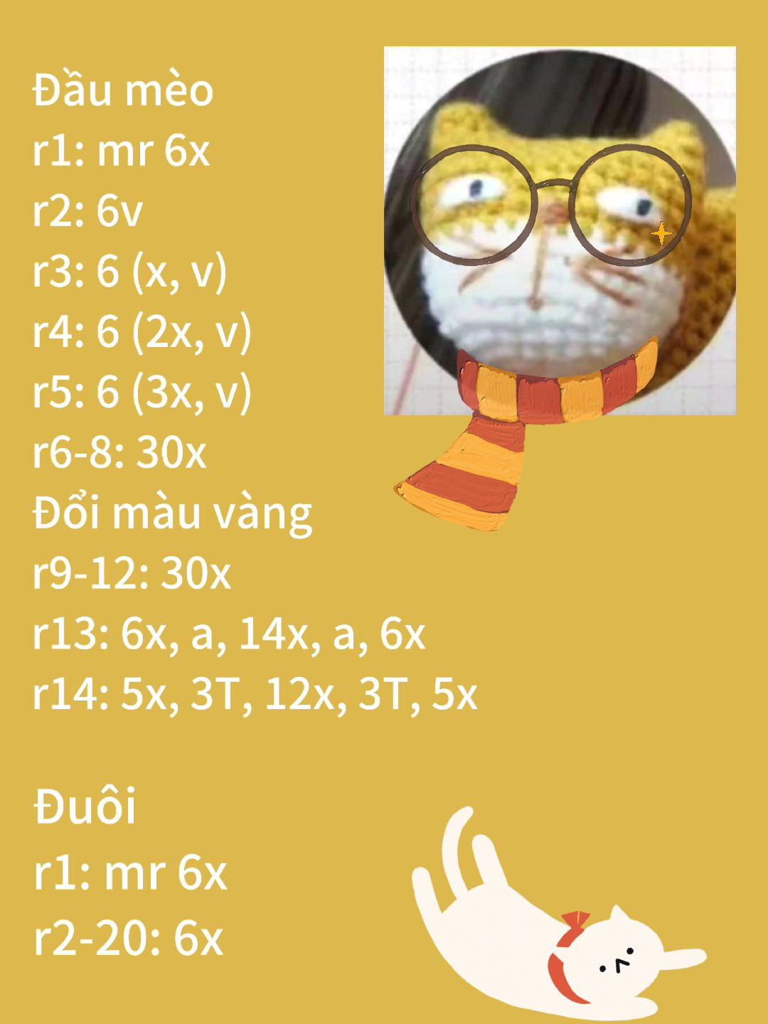 Hướng dẫn móc len mèo hài hước với các bước chi tiết