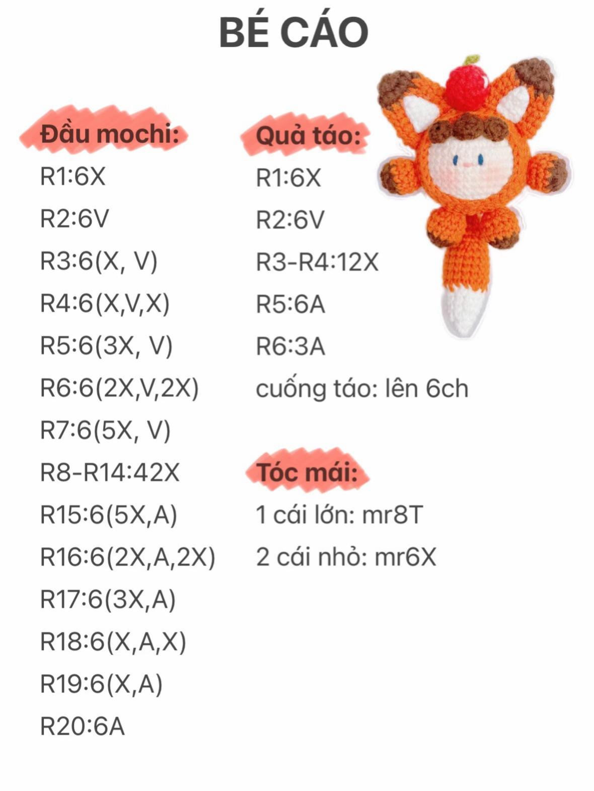 Hướng dẫn móc len tạo hình bé cáo dễ thương cho người mới bắt đầu