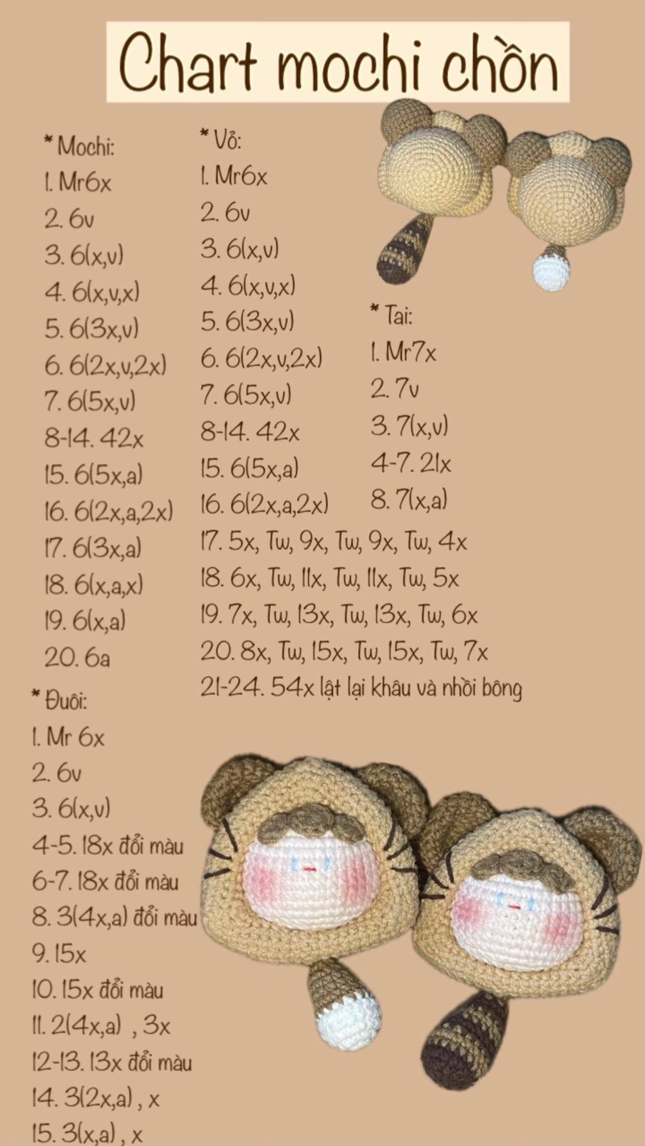 Hướng dẫn móc len tạo hình mochi chồn đáng yêu từng bước chi tiết