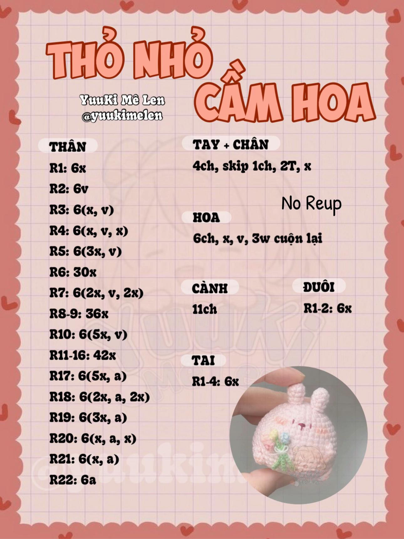 Hướng dẫn móc len thỏ nhỏ cầm hoa dễ thương