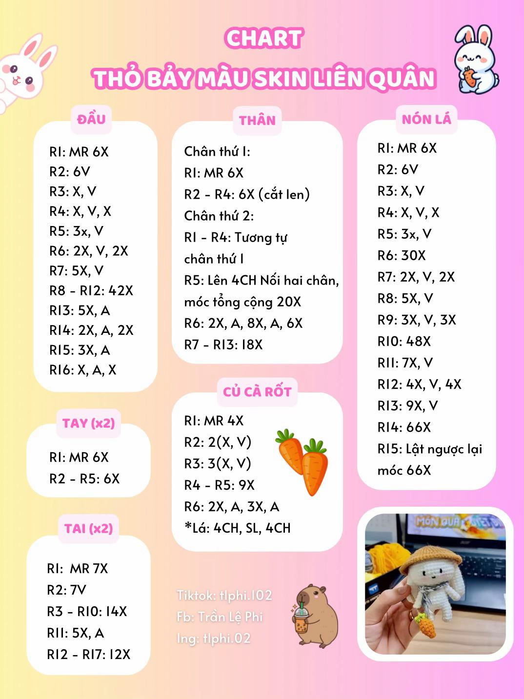 Hướng dẫn móc thỏ bảy màu skin Liên Quân cực dễ thương