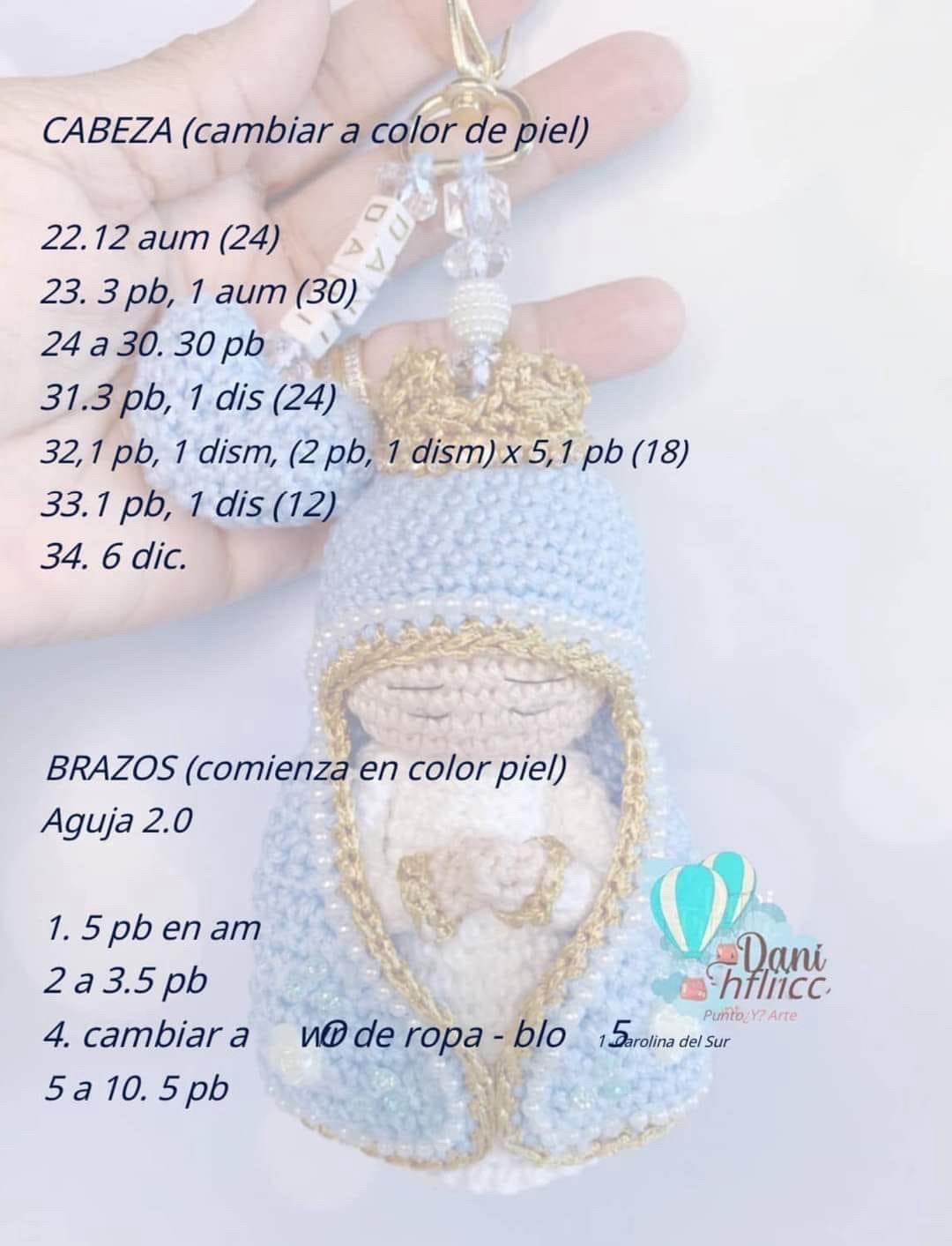 Llavero de crochet de Virgencita hecho a mano por Dani Franco