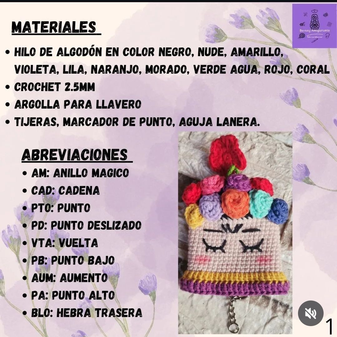 Llavero de crochet inspirado en Frida Kahlo, diseño colorido y creativo