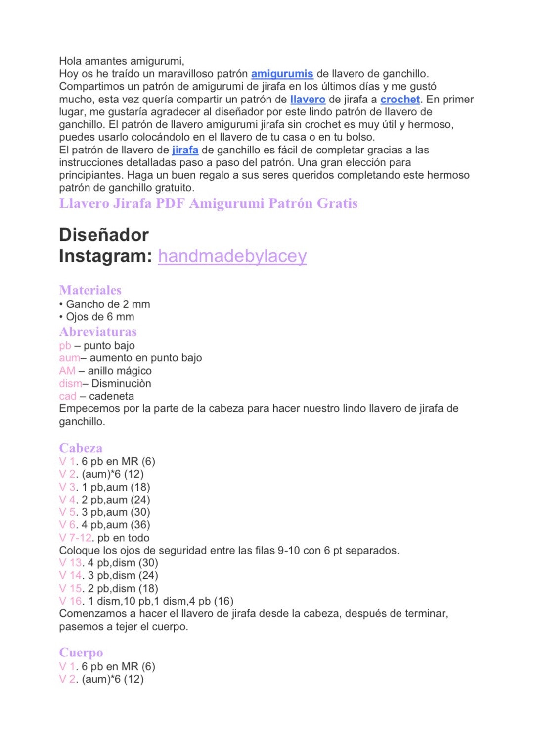 Llavero jirafa amigurumi fácil de hacer, patrón gratuito