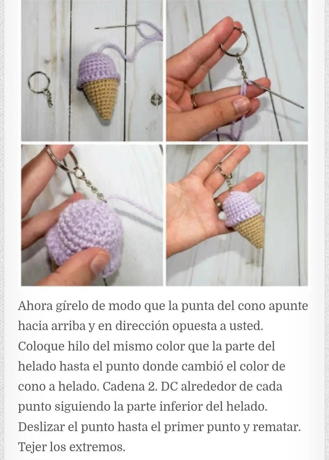 Llaveros de helado de ganchillo en colores vibrantes