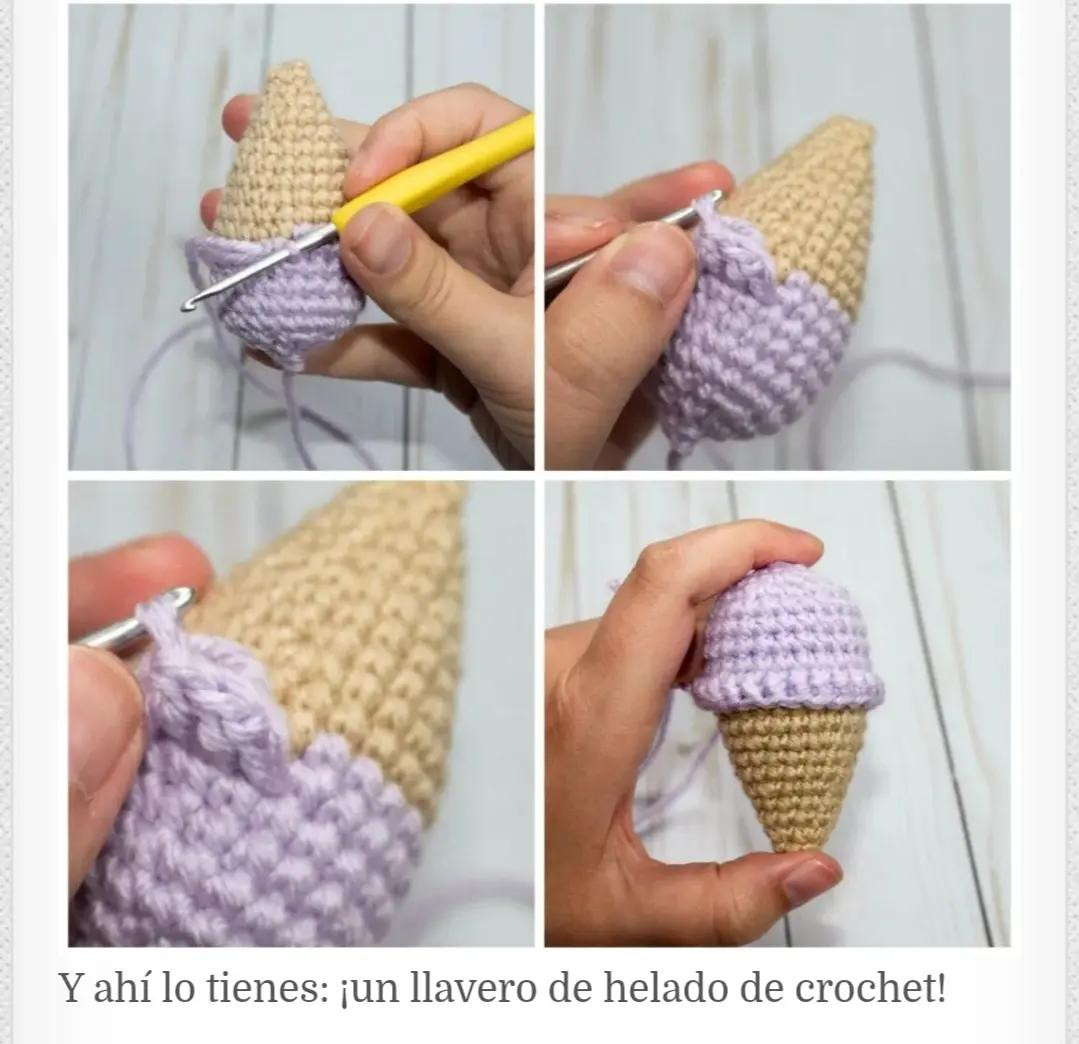 Llaveros de helado de ganchillo en colores vibrantes