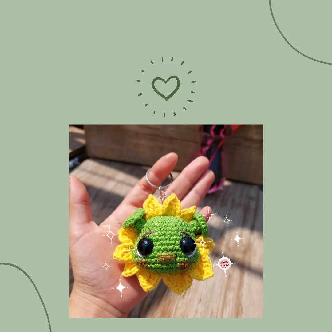 Llaveros tejidos de Shrek en forma de girasol