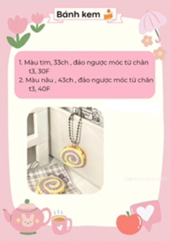 Mẫu móc len bánh cuộn xinh xắn làm móc khóa hoặc trang trí