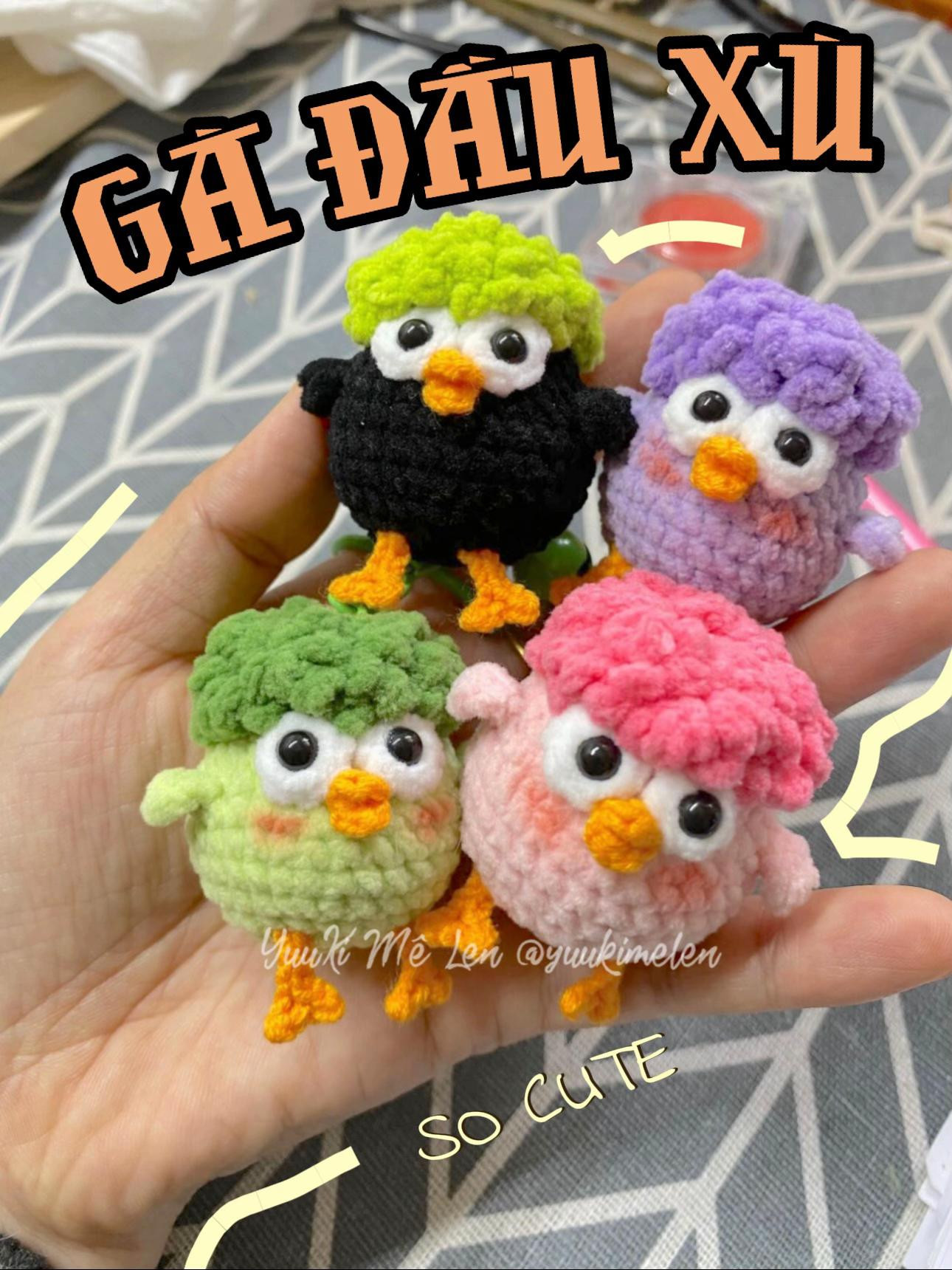 Móc khóa len hình chú chim xanh dễ thương với mắt to tròn