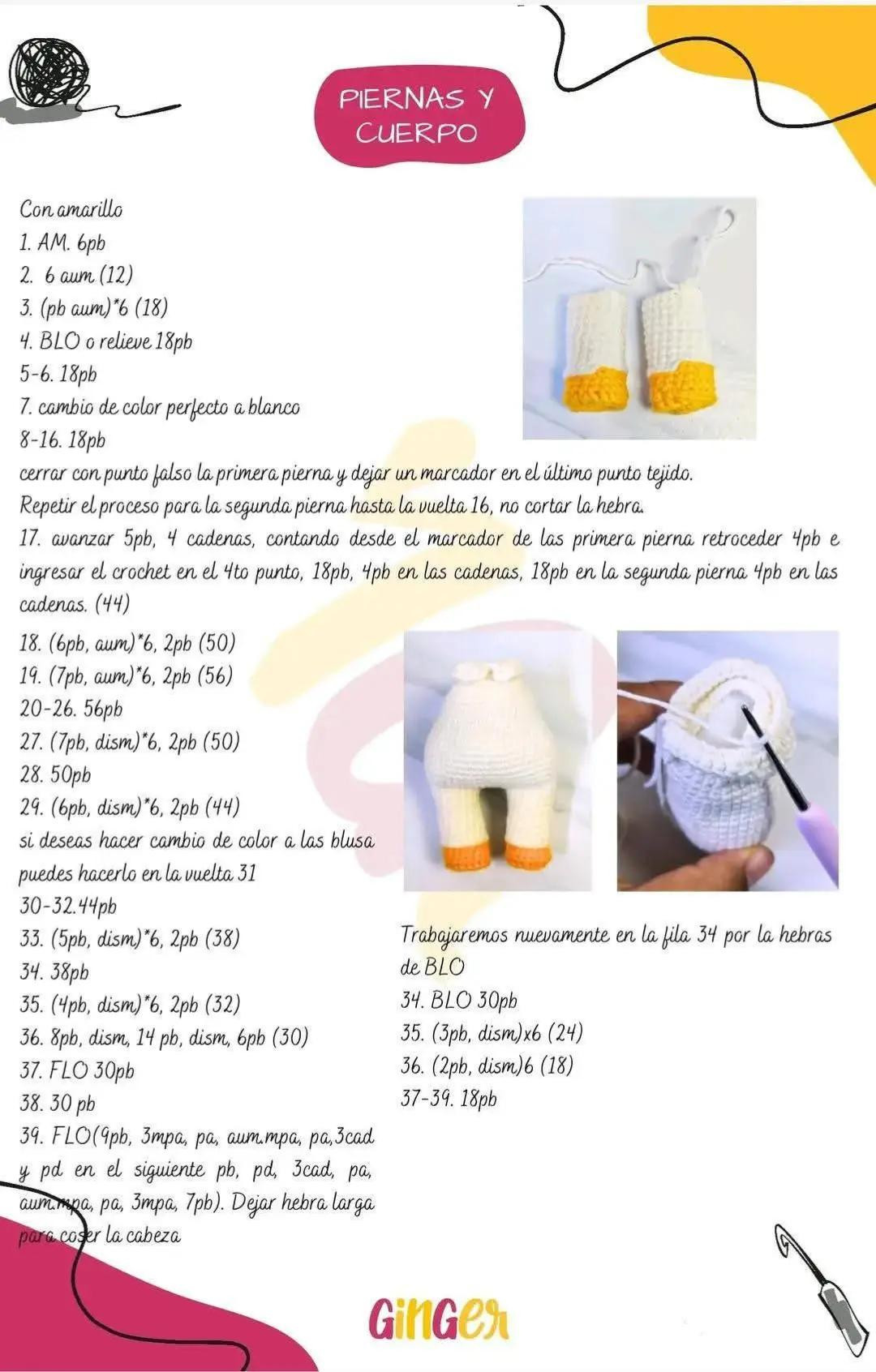 Patito con overol amarillo y bolso rosa: patrón de amigurumi