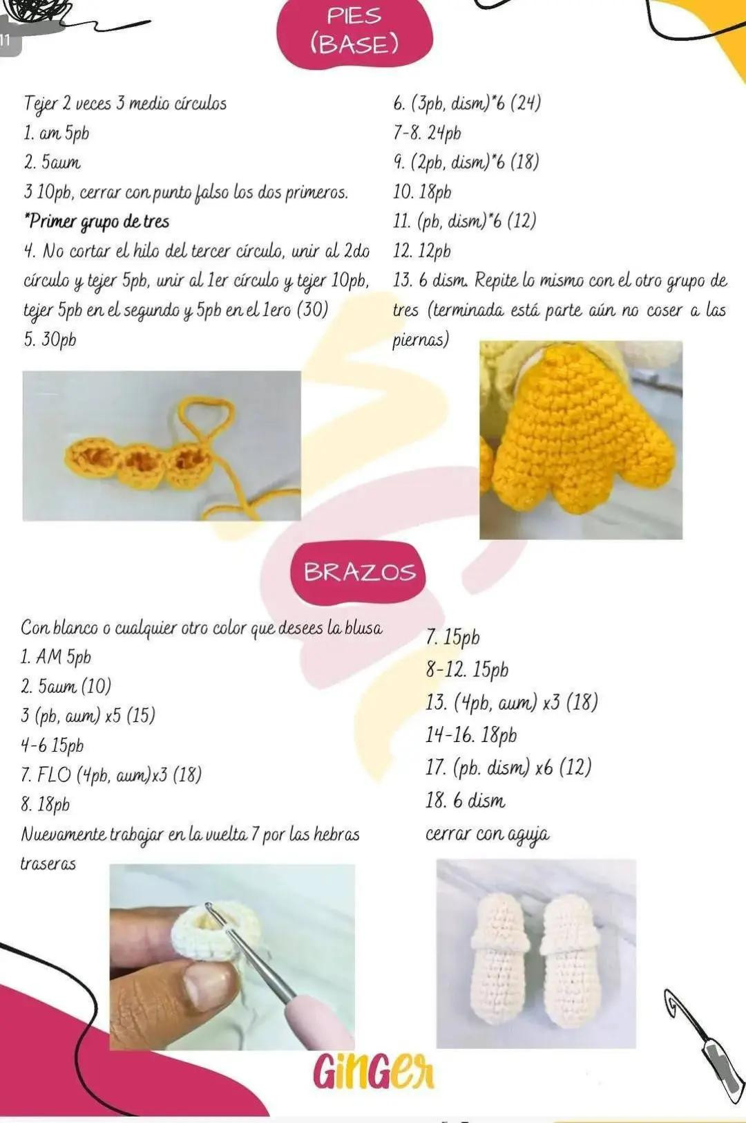 Patito con overol amarillo y bolso rosa: patrón de amigurumi