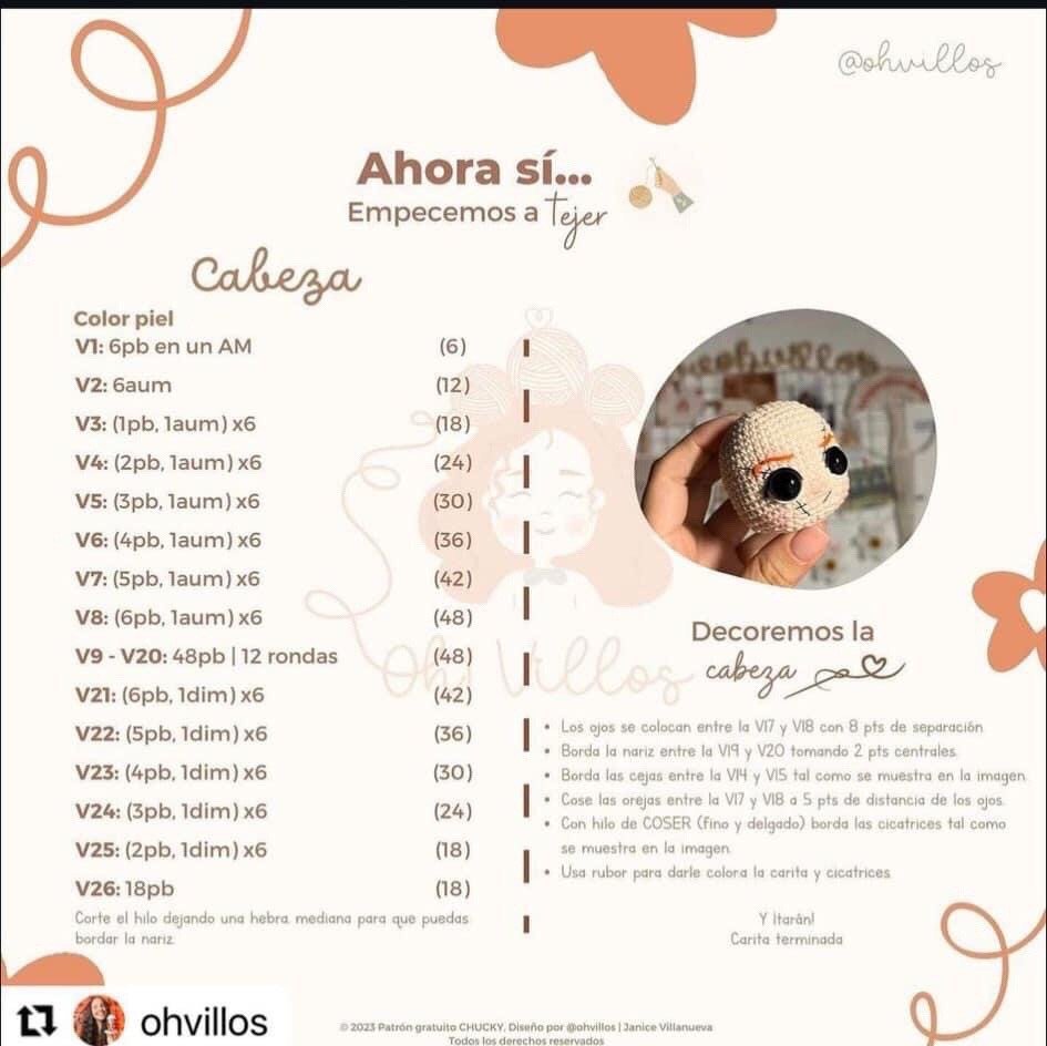 Patrón amigurumi de Chucky gratis para tejer en casa