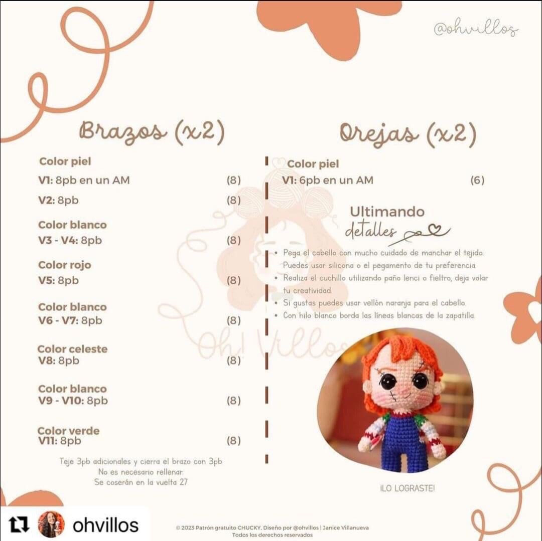 Patrón amigurumi de Chucky gratis para tejer en casa