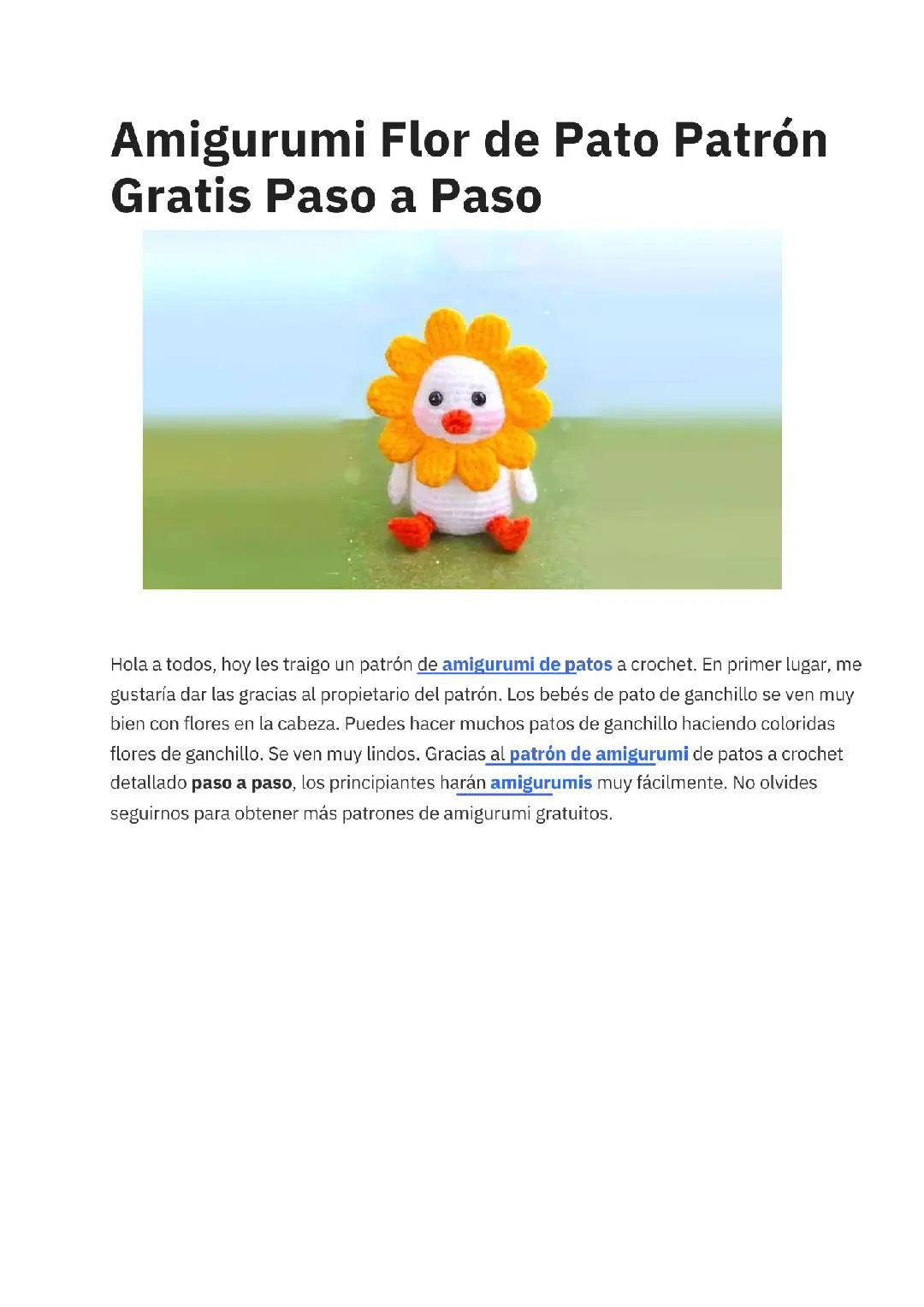 Patrón Amigurumi de Pato Flor Gratis y Fácil
