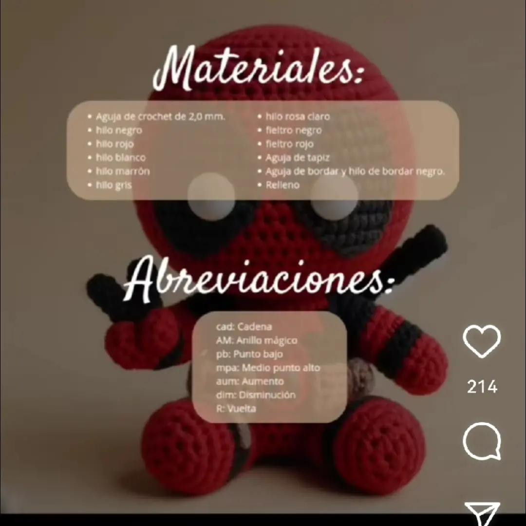 Patrón de amigurumi de Deadpool para principiantes