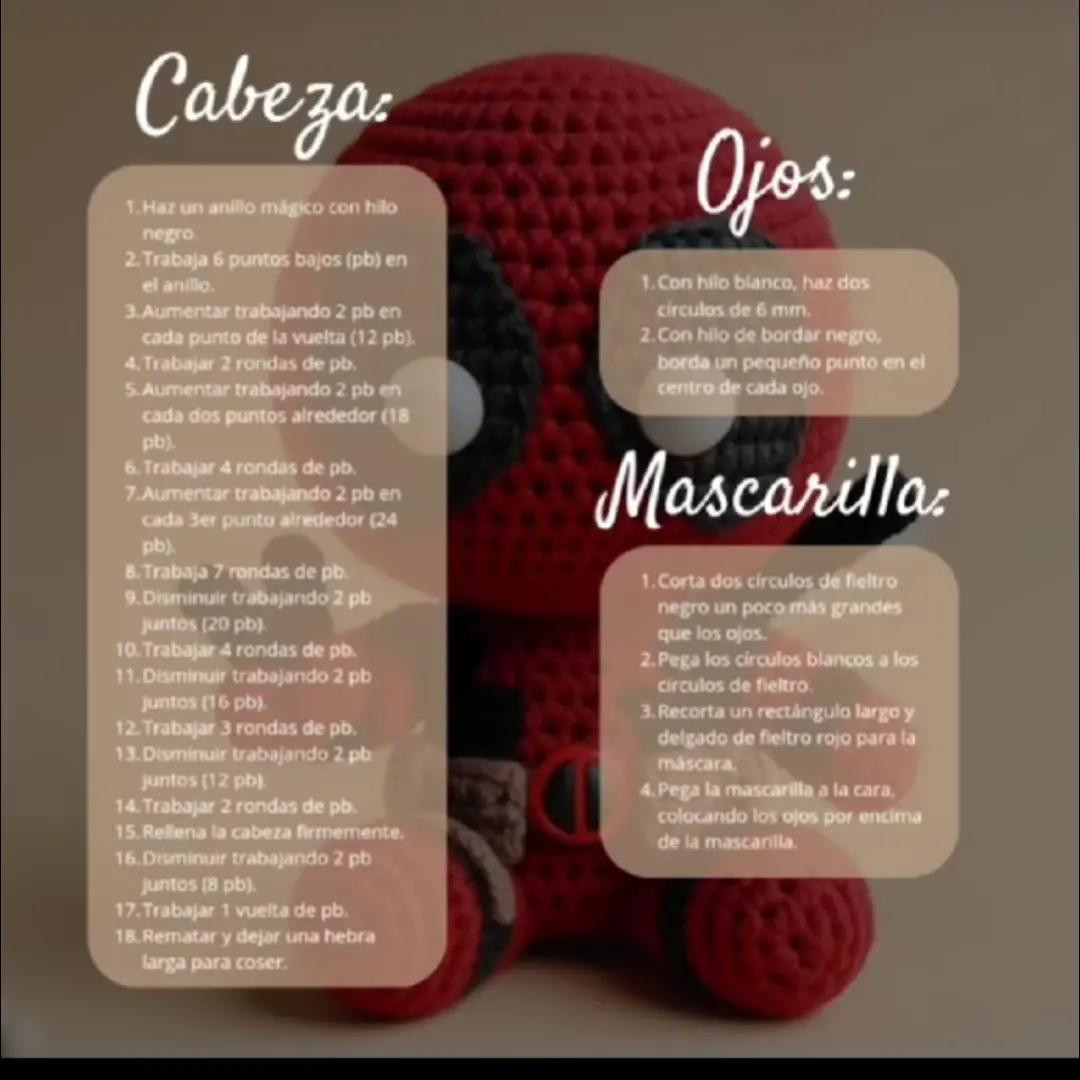 Patrón de amigurumi de Deadpool para principiantes
