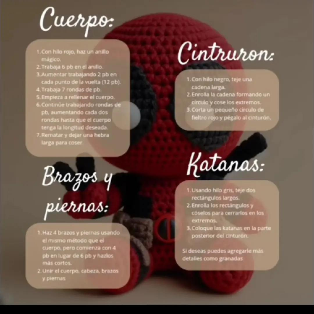 Patrón de amigurumi de Deadpool para principiantes
