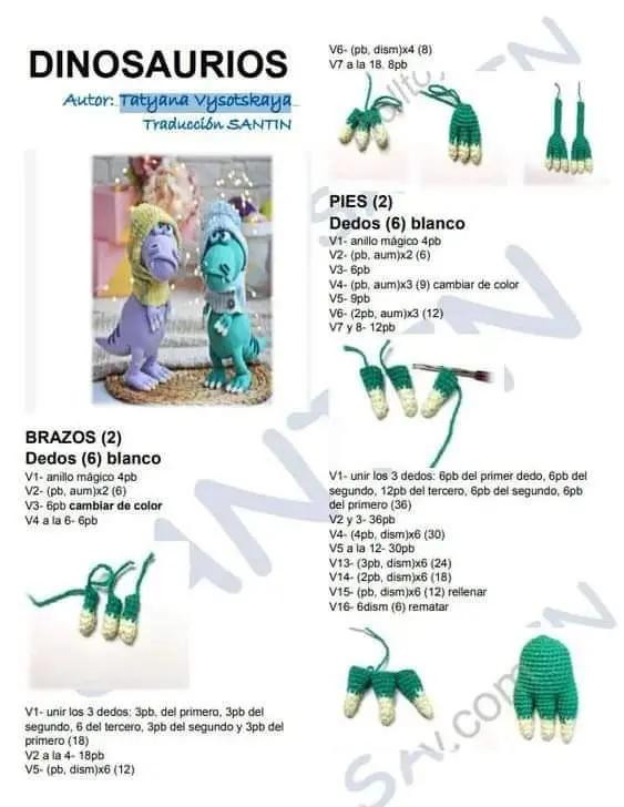 Patrón de Amigurumi de Dinosaurio con Sombrero de Punto