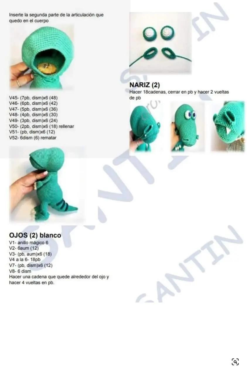 Patrón de Amigurumi de Dinosaurio con Sombrero de Punto