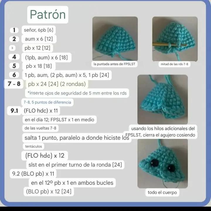 Patrón de amigurumi de hongos en color rojo vibrante