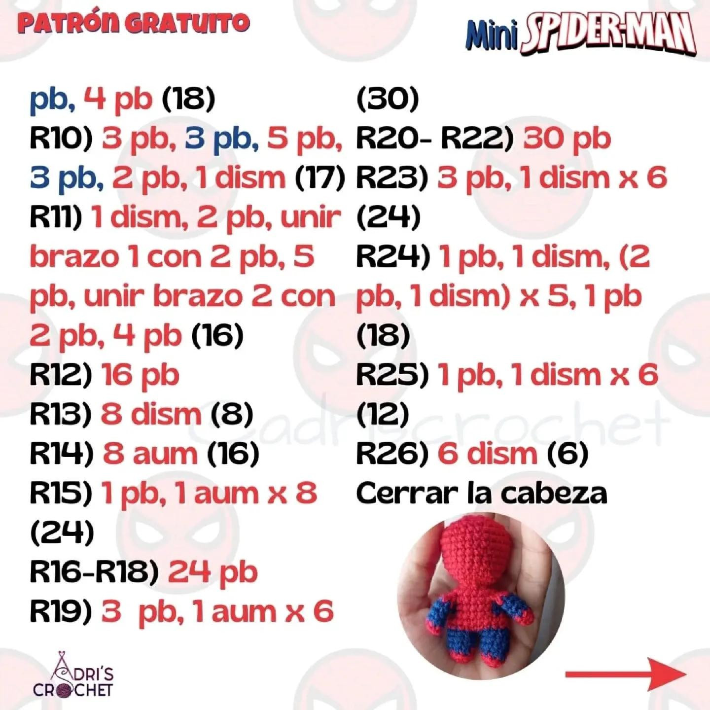 Patrón de Amigurumi de Mini Spider-Man Gratis para Tejedores