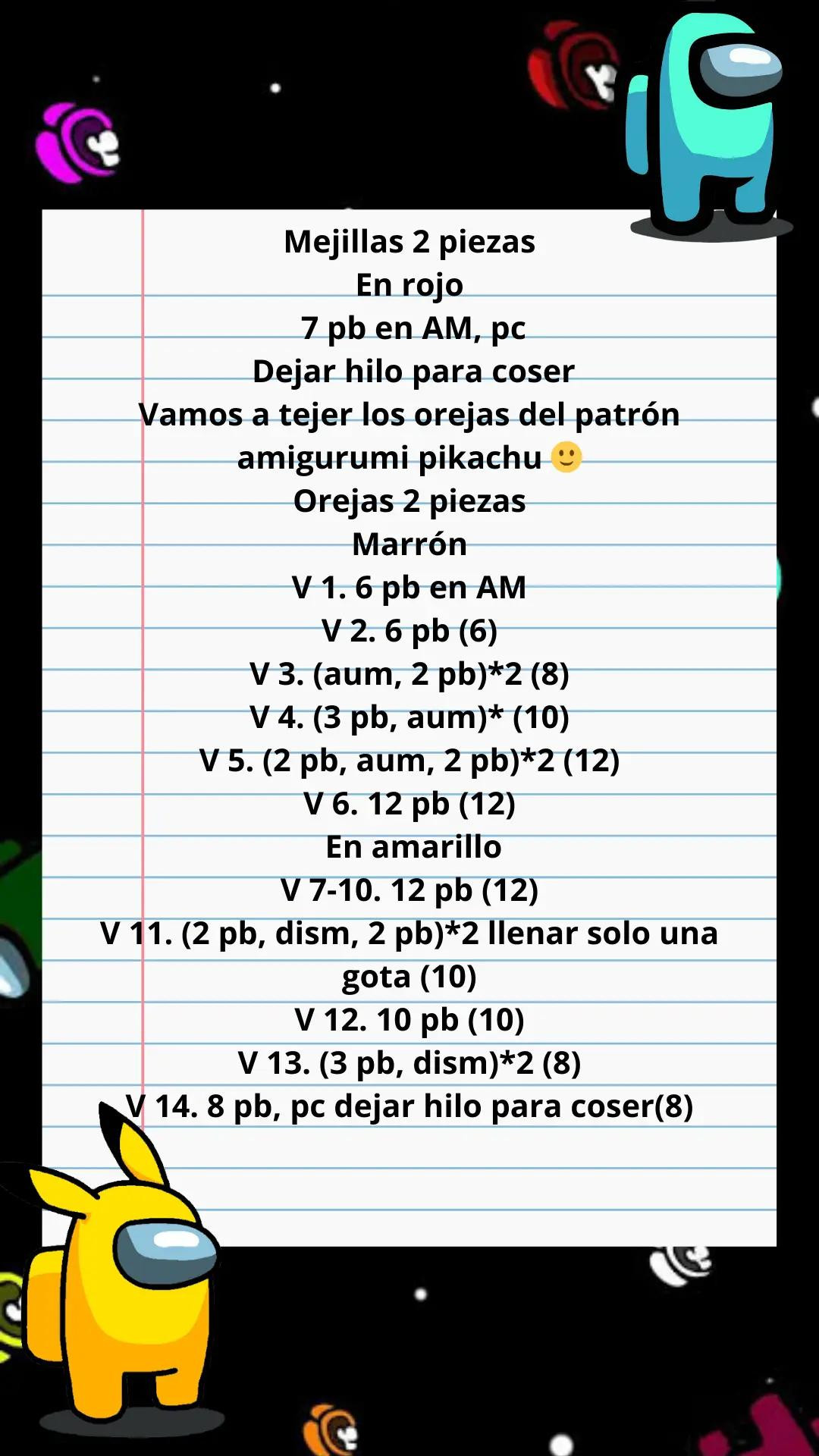 Patrón de Amigurumi de Pikachu Entre Nosotros Gratis