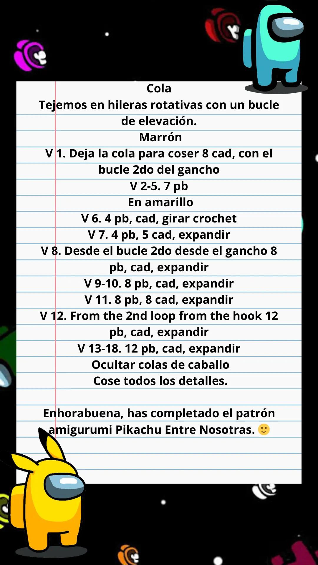 Patrón de Amigurumi de Pikachu Entre Nosotros Gratis