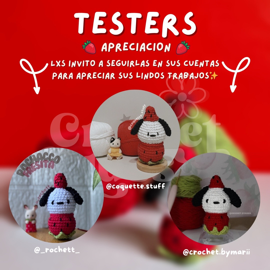 Patrón de amigurumi de Pochacco fresita, diseño adorable y gratuito