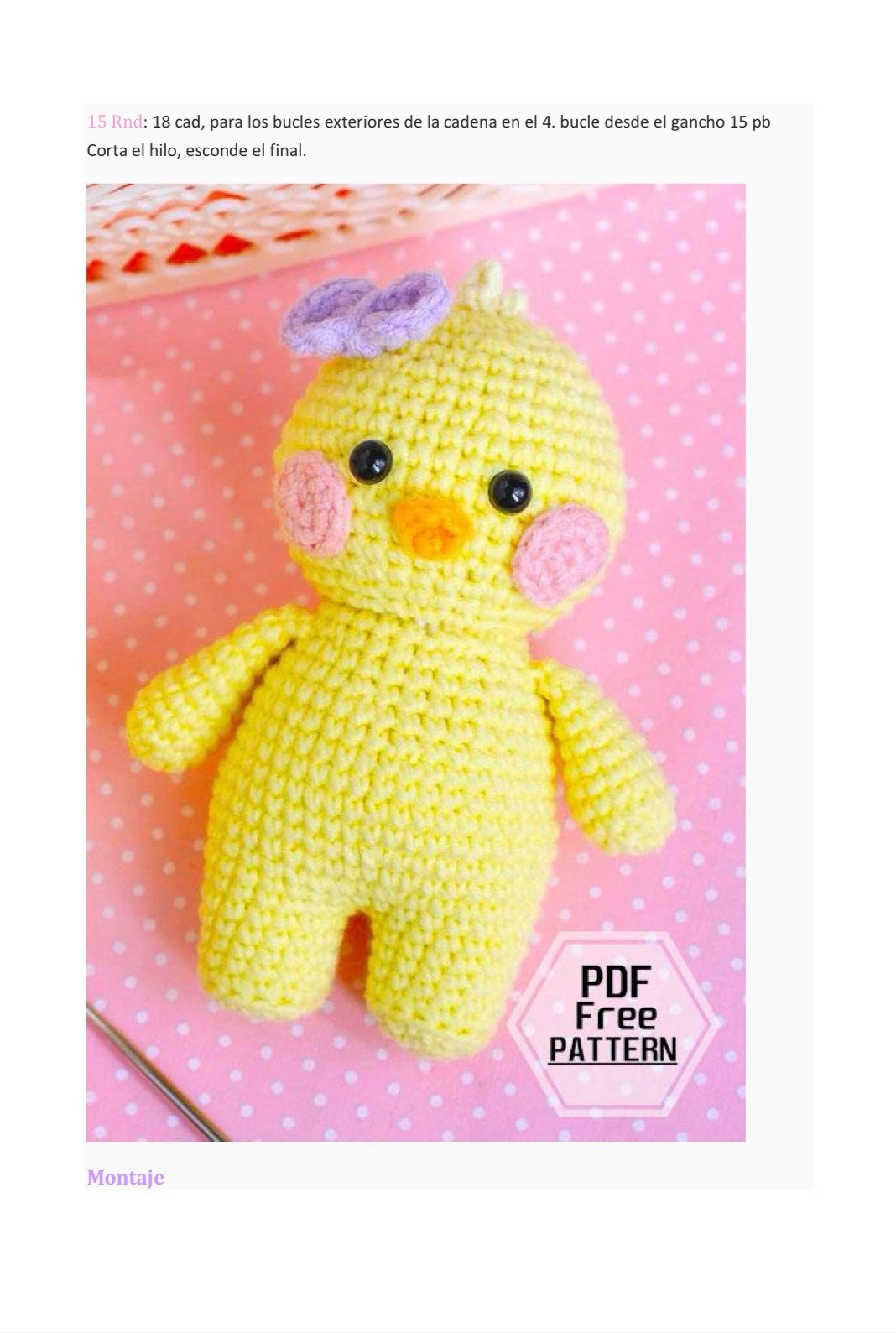 Patrón de amigurumi de pollito en traje de conejo azul