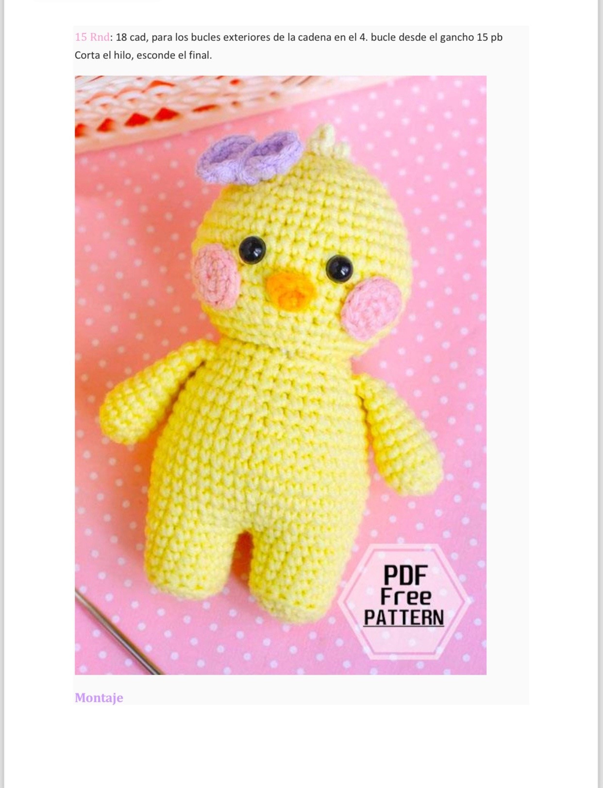 Patrón de amigurumi de pollito en traje de conejo azul