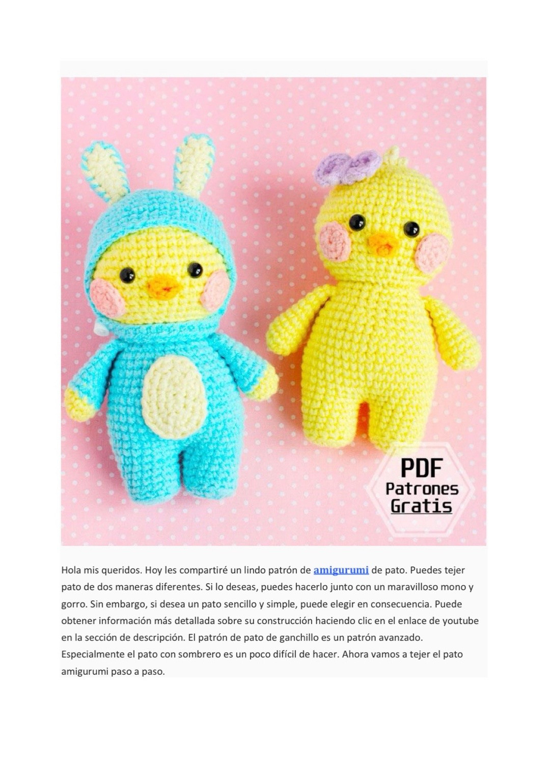 Patrón de amigurumi de pollito en traje de conejo azul