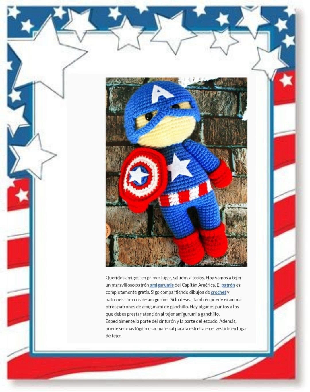 Patrón de Amigurumi del Capitán América en PDF Gratis