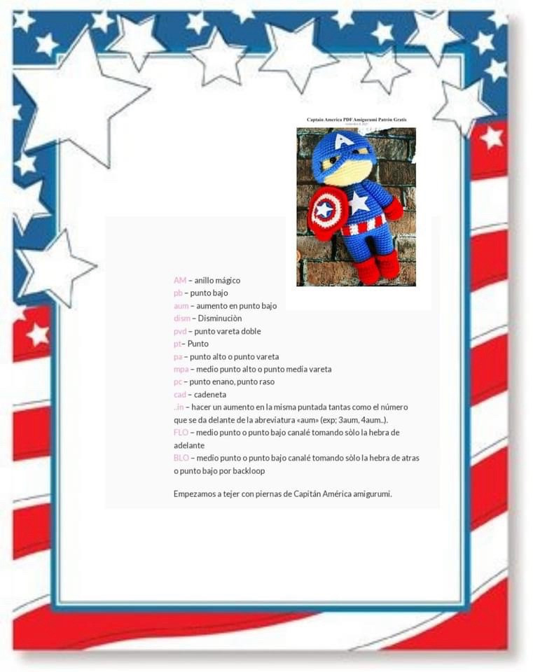 Patrón de Amigurumi del Capitán América en PDF Gratis