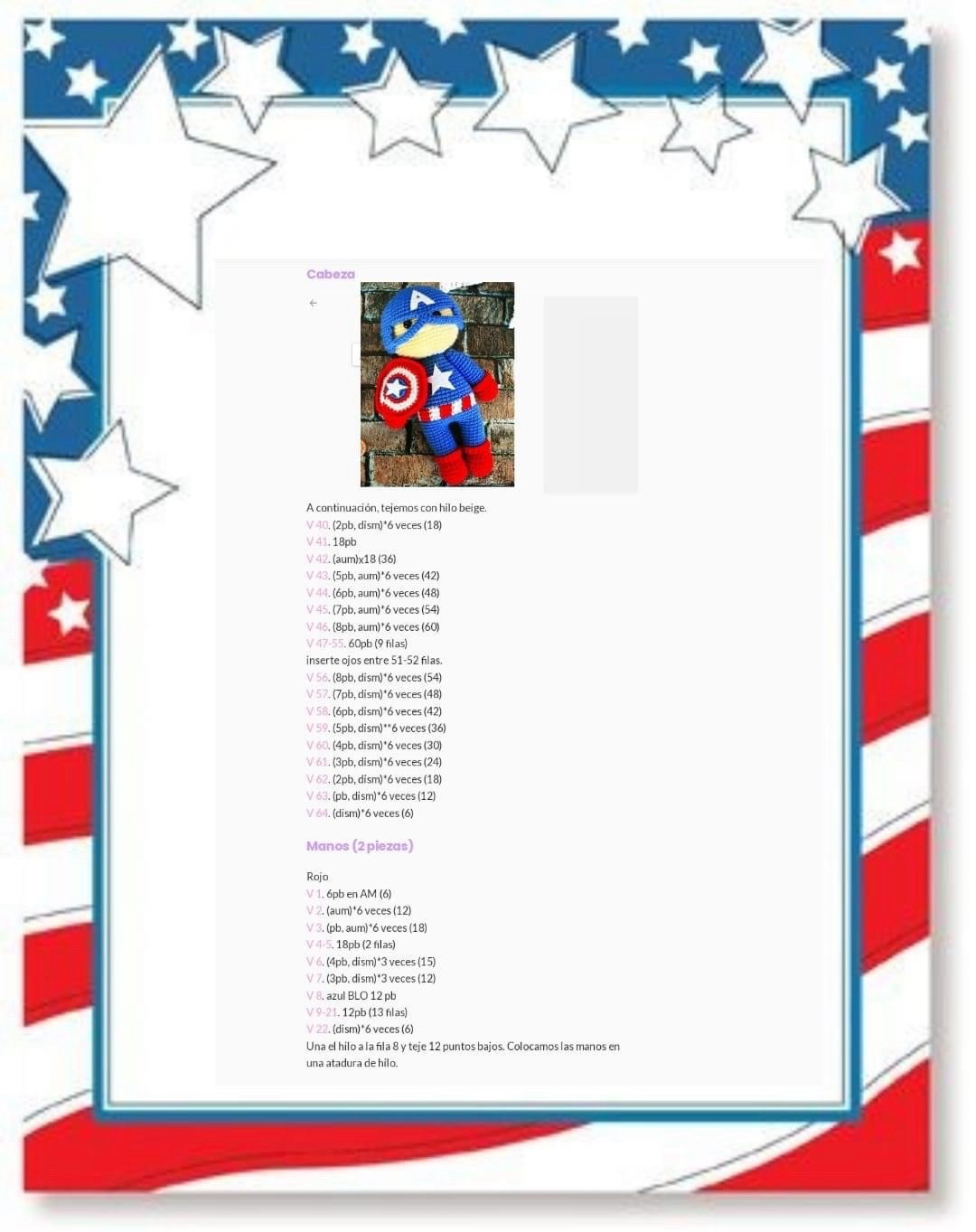Patrón de Amigurumi del Capitán América en PDF Gratis
