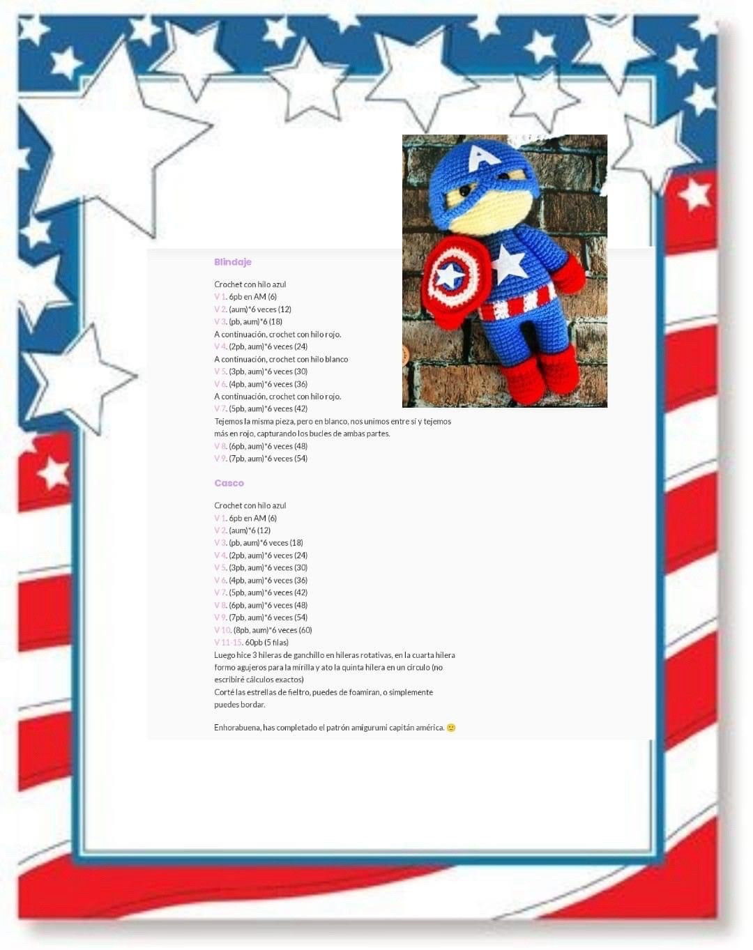 Patrón de Amigurumi del Capitán América en PDF Gratis