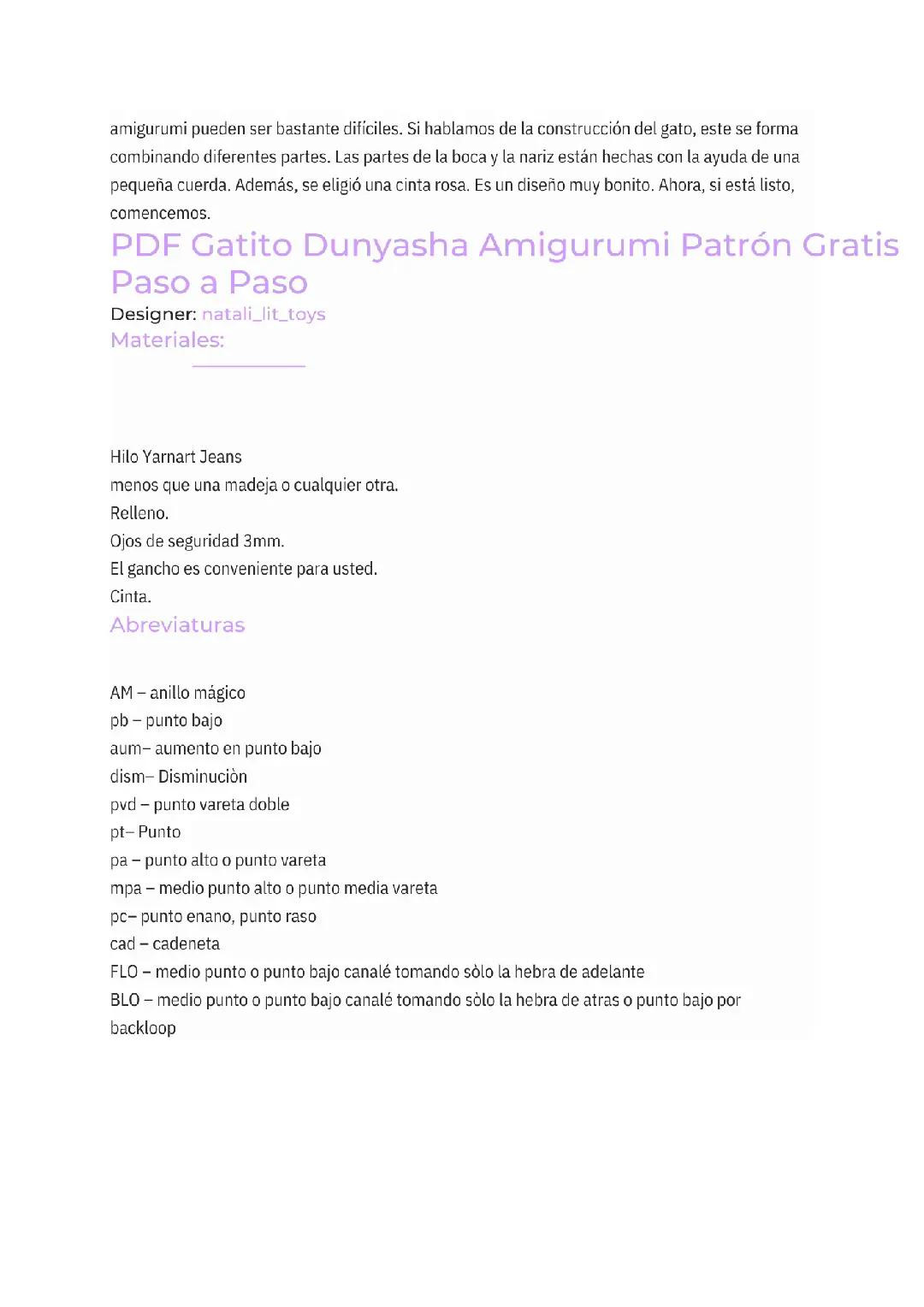 Patrón de Amigurumi: Gatito Gunyasha