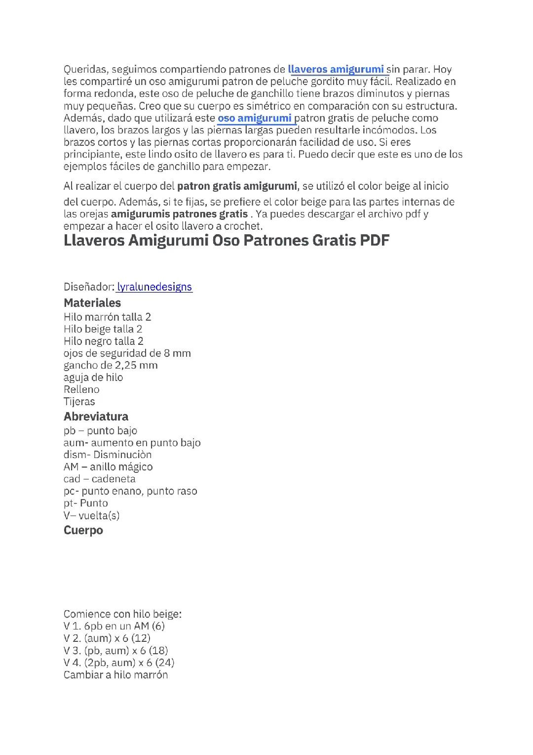 Patrón de Amigurumi: Llavero de Oso Gratis