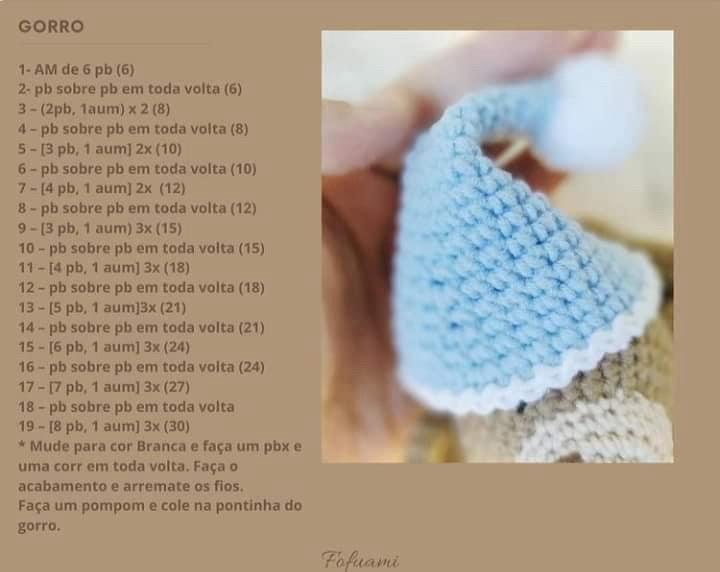 Patrón de amigurumi: Osito dormilón con gorro azul