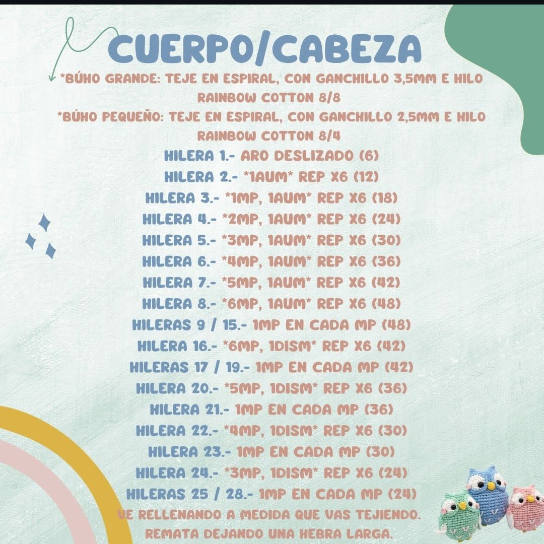 Patrón de amigurumis de búhos en crochet, fácil y gratuito.