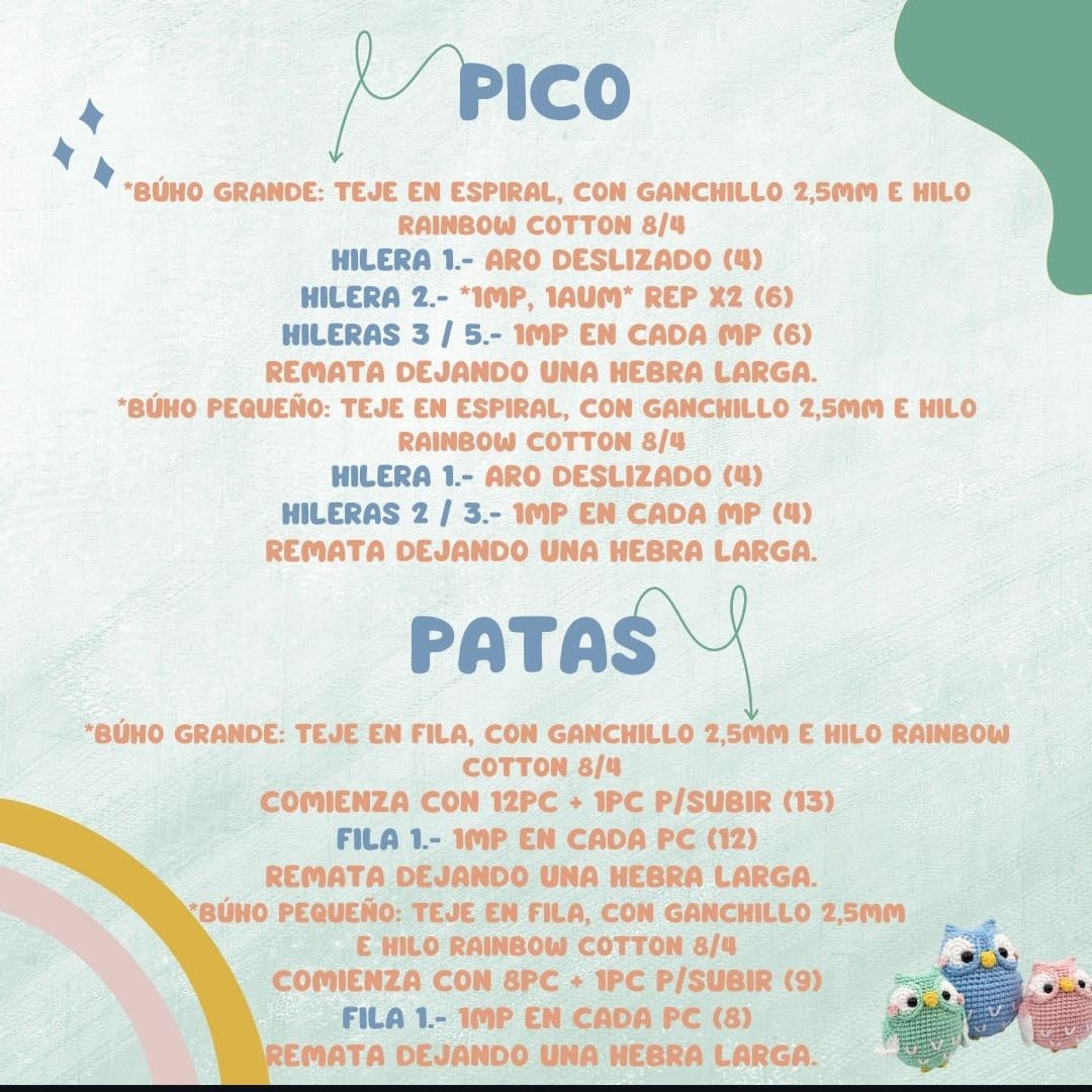 Patrón de amigurumis de búhos en crochet, fácil y gratuito.