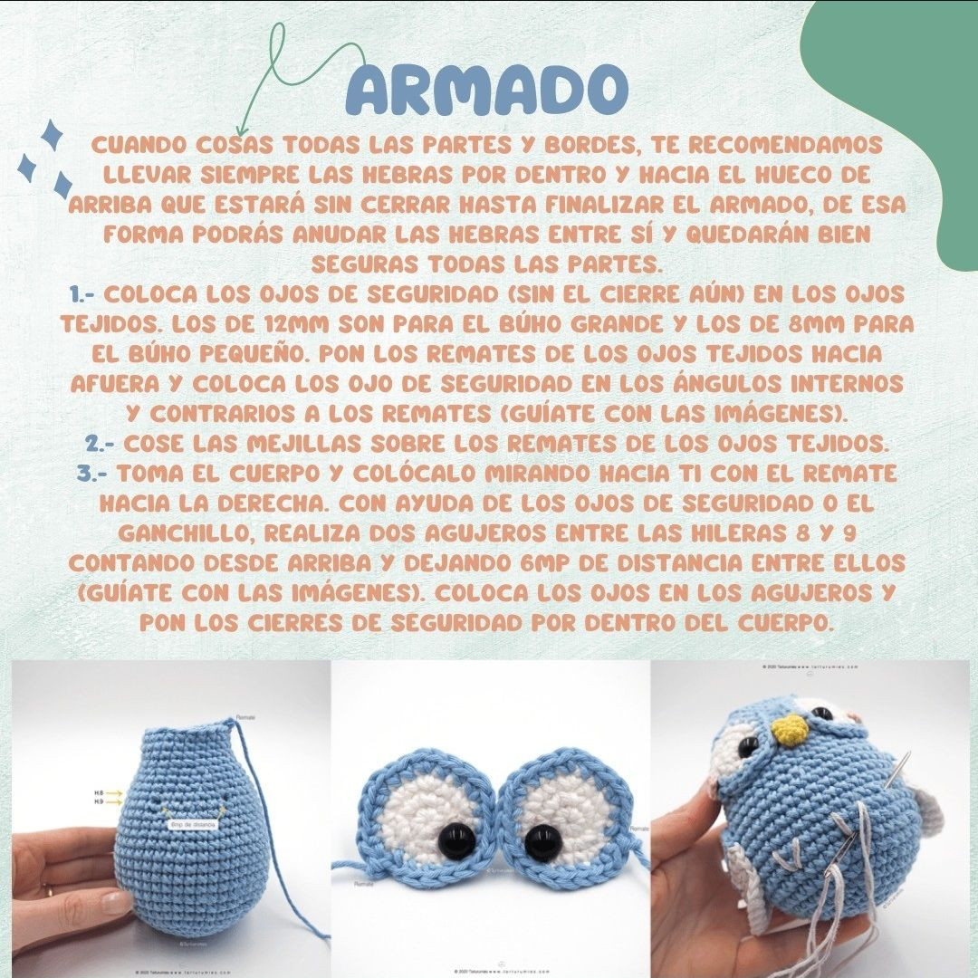 Patrón de amigurumis de búhos en crochet, fácil y gratuito.