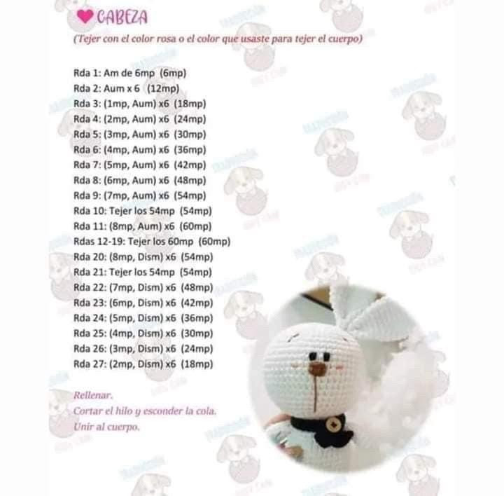 Patrón de conejo amigurumi con bufanda roja