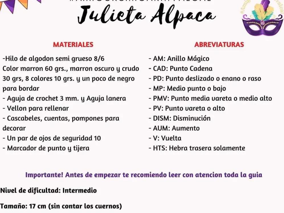 Patrón de crochet de alpaca con decoración colorida y planta