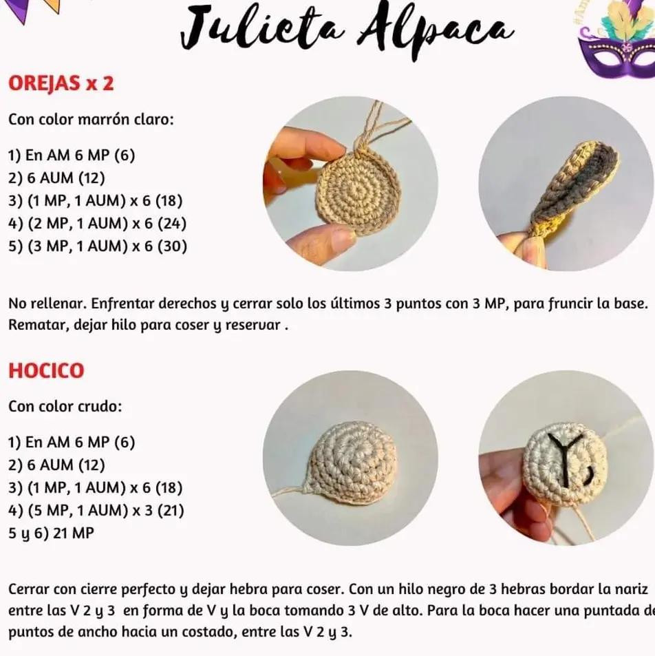 Patrón de crochet de alpaca con decoración colorida y planta