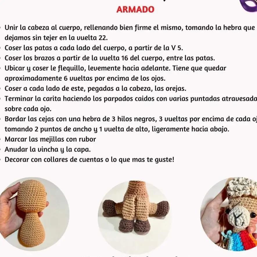 Patrón de crochet de alpaca con decoración colorida y planta