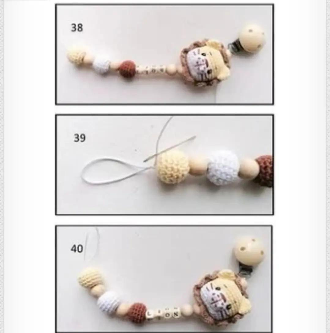 Patrón de crochet de león: sonajero y chupetero