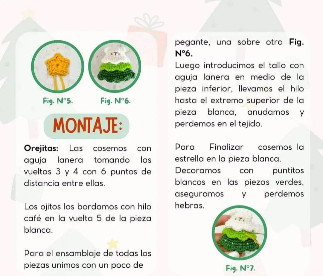 Patrón de crochet para arbolito de Navidad con materiales sugeridos
