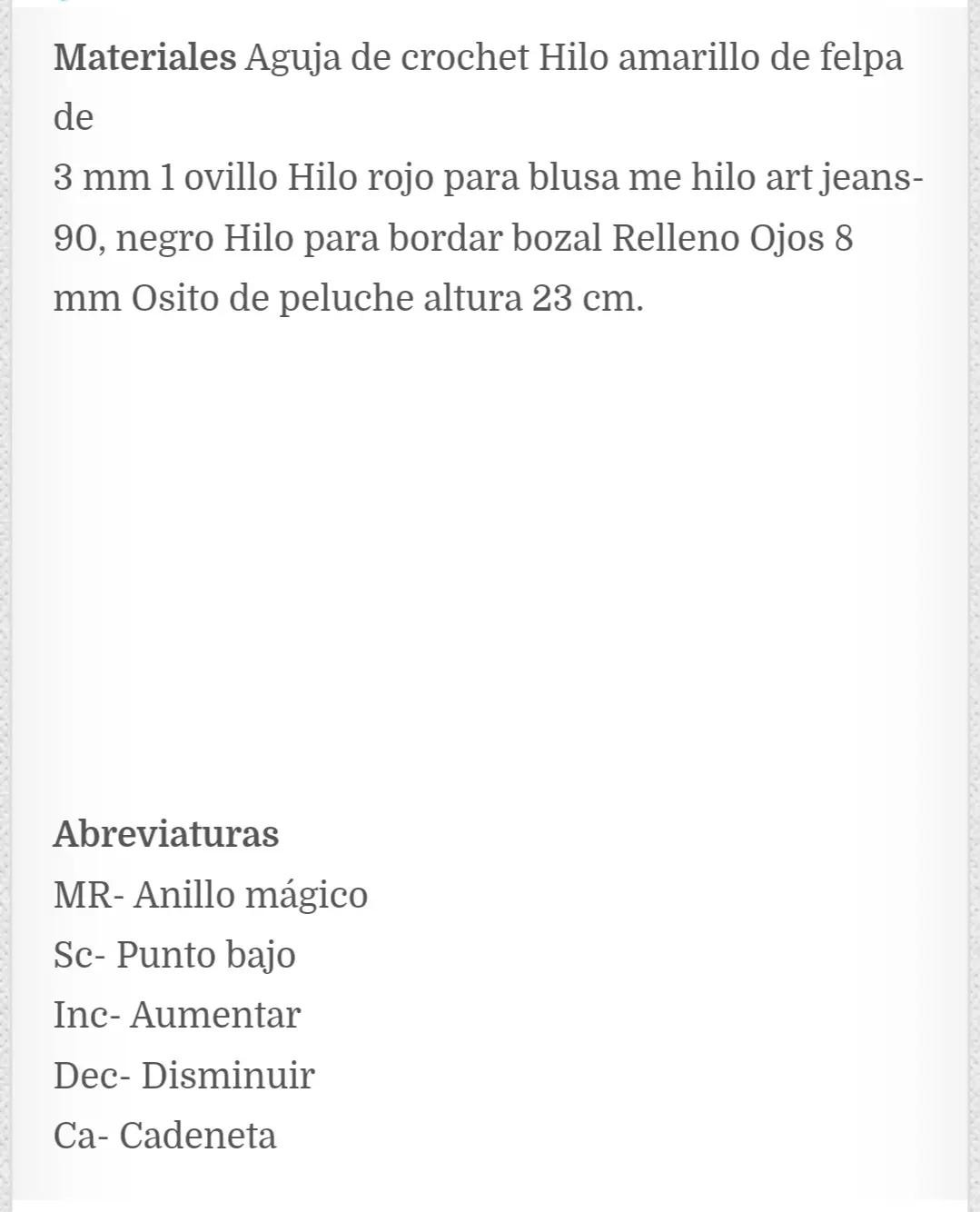 Patrón de crochet para muñeco de oso con camiseta roja