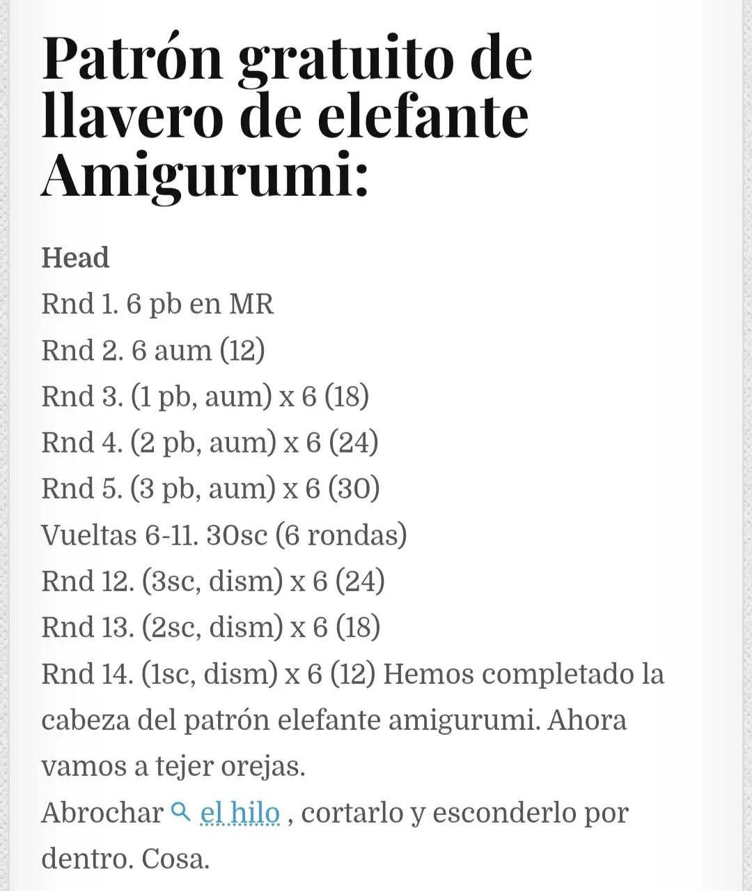 Patrón de elefante amigurumi para principiantes